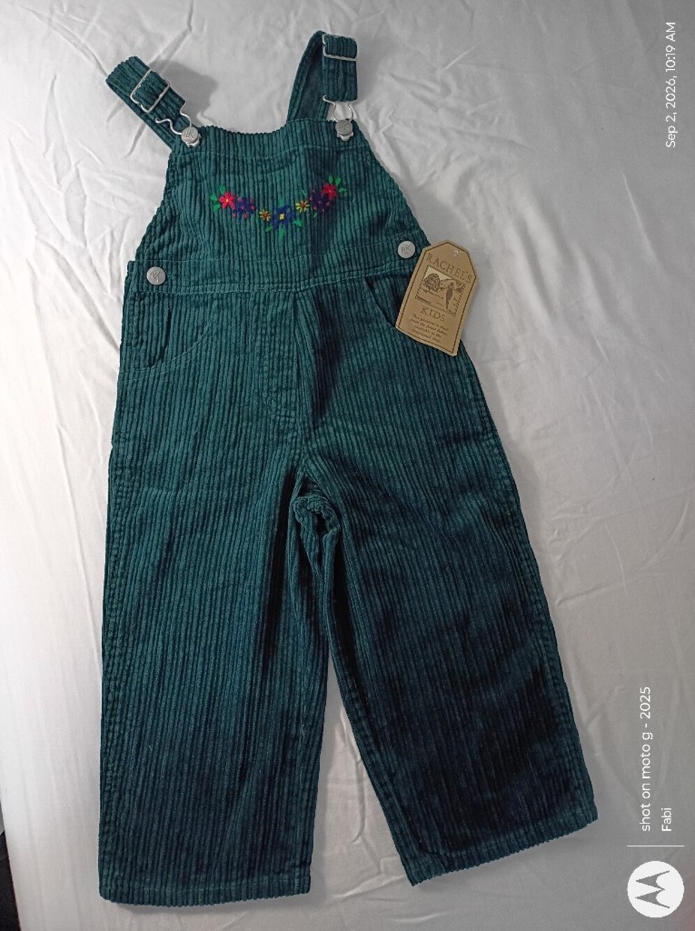 Rachel's Kids 3T Green Embroidered Flowers Jumpsuit Girls